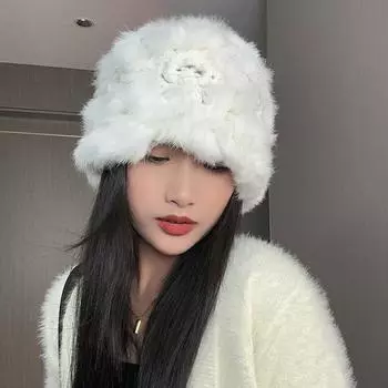 Новая шапка-тычинка, шапка ручной работы из кроличьей шерсти, женская маленькая осенне-зимняя полая меховая шапка, теплая вязаная шапка There are micro-bullets