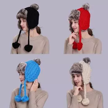 Новая шапка-ушанка Twist, плюшевая шапка Lei Feng, вязаная шерстяная шапка для улицы красный