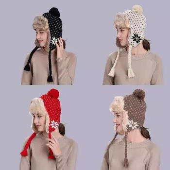 Новая шапка-ушанка в виде снежинки, плюшевая шапка Lei Feng, вязаная шерстяная шапка для улицы красный