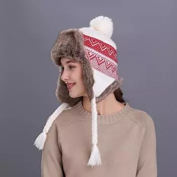 Новая шапка-ушанка Water Ripple Plush Lei Feng Hat Outdoor Knitted Wool Hat красный