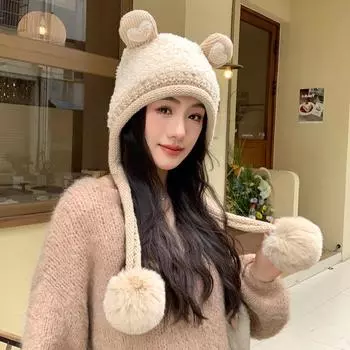 Новая шапка женская Love Frog вязаная пушистая шапка зимняя теплая и холодная шерстяная защитная шапка Tide average size