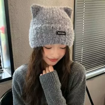 Новая шапка женская милая вязаная шапка плюшевая шапка милая теплая защитная шапка для ушей холодная шапка толстая One Size