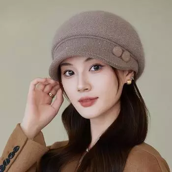 Новая шапка женская осенне-зимняя модная элегантная вязаная шапка универсальная темпераментная шерстяная шапка теплая и холодная влагостойкая шапка One size чёрный