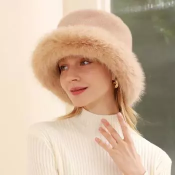 Новая шапка женская плюшевая панама зимняя теплая утолщенная искусственный мех лисий мех шапка-горшок One size красный