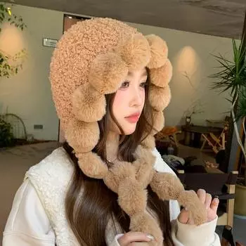 Новая шапка женская плюшевая вязаная шапка Cloud Plush зимняя теплая и холодная защитная шапка для ушей мягкая утолщенная шапка Sister Lei Feng One Size