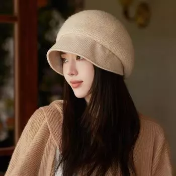 Новая шапка женская японская однотонная универсальная шапка из высококачественной шерсти зимняя теплая вязаная шапка Tide One Size