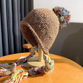 Новая шапка женская шерстяная шапка с бахромой зимняя этническая стильная милая защитная шапка-мешок для головы вязаная шапка One Size