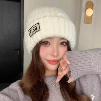 Новая шапка женская шерстяная шапка с маркировкой алфавита зимняя термошапка студенческая универсальная трикотажная шапка с защитой ушей average size