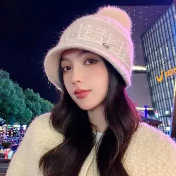 Новая шапка женская вязаная шапка из меха кролика зимняя теплая модная универсальная маленькая шерстяная шапка One Size