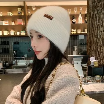 Новая шапка женская вязаная шерстяная шапка однотонная универсальная зимняя теплая шапка-пуловер Tide average size
