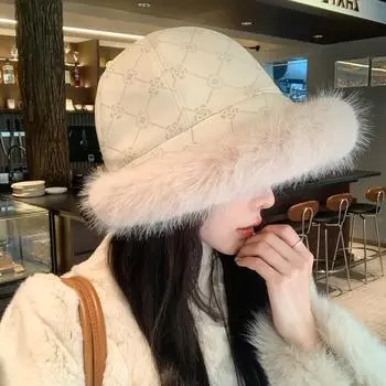 Новая шапка женская, высокочувствительная, жаккардовая, плюшевая, панама, зимняя, теплая, большая окружность головы, монгольская шапка, толстая One Size
