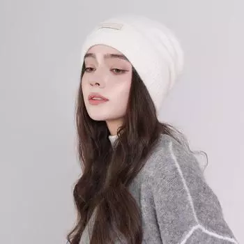 Новая шапка женская зимняя вязаная шерстяная шапка однотонная универсальная теплая защитная шерстяная вязаная шапка для холодной погоды One Size