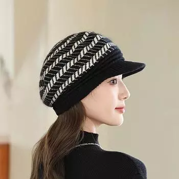 Новая шерстяная шапка, хит продаж, универсальная, ветрозащитная, теплая, женская, модная, вязаная, с цветочным узором, защита ушей, берет One size красный