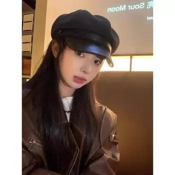 Новая шерстяная шапка женская черная повседневная ретро универсальная берет художника с изображением лица маленькая шляпа со звездчатым анисом M56-58cm