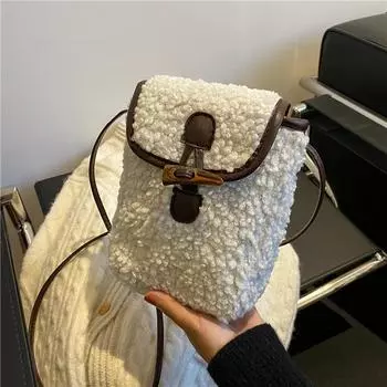 Новая шерстяная сумка, сумка для мобильного телефона, контрастные цвета, простая иностранная сумка через плечо, маленькая женская сумка на осень и зиму в стиле ретро из овечьей шерсти белый