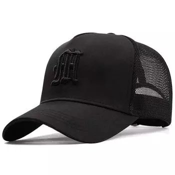 Новая шляпа Мужская летняя тонкая бейсболка с высоким верхом Мода Большая голова Сетчатая дышащая кепка Солнцезащитная шляпа от солнца Adjustable чёрный