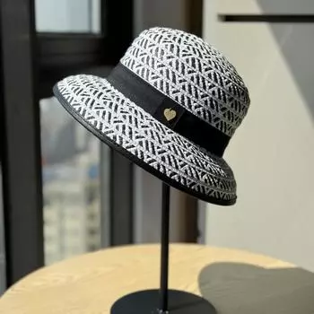 Новая шляпа рыбака в стиле Хепберн, детская черно-белая соломенная шляпа с эффектом сращивания, солнцезащитная шляпа для улицы Adult 54-60 бежевый