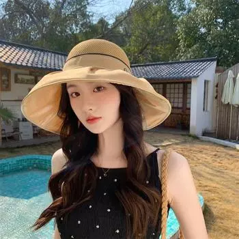Новая шляпа с увеличенными полями для защиты от солнца, женская летняя шляпа с защитой от ультрафиолета, цветной клей, пустой верх, шляпа от солнца для улицы One Size (56-58cm) хаки