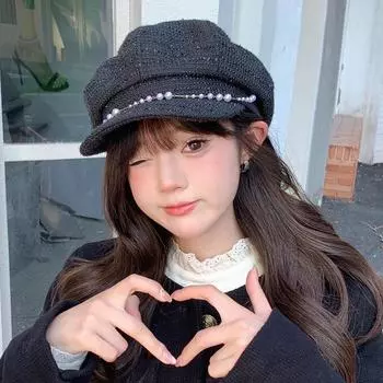 Новая шляпа женская маленькая ароматная ветровая жемчужная цепочка восьмиугольная шляпа легкая роскошная элегантная шляпа газетчика прилив One Size