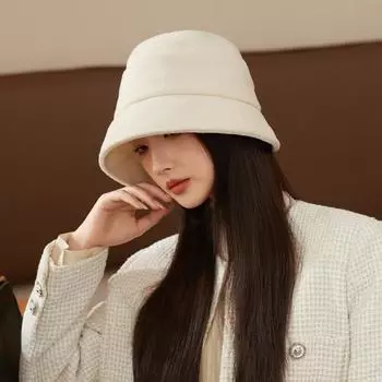 Новая шляпа женская однотонная универсальная шерстяная текстурная шляпа-ведро модная и повседневная большая окружность головы показывает маленькое лицо average size