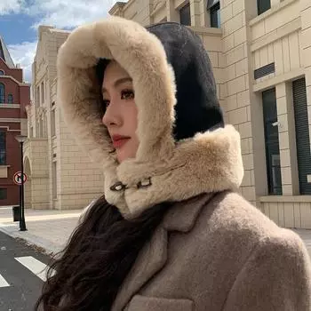 Новая шляпа женская роговая пряжка из оленьей кожи бархатная шапка Lei Feng зимняя холодная теплая защитная шапка толстая One Size