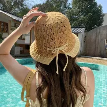 Новая шляпа женская весенне-летняя соломенная шляпа-ведро с бантом модная пасторальная шляпа стиль путешествия соломенная шляпа Корея M56-58cm чёрный