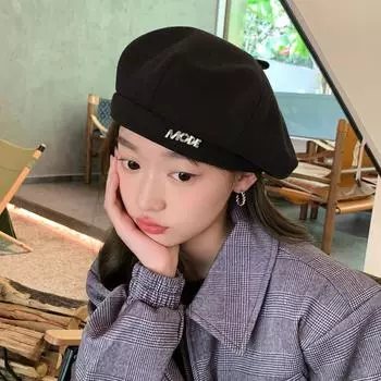 Новая шляпа женская высококачественная Sense Metal Letter Mark Beret с изображением лица, маленькая шляпа художника