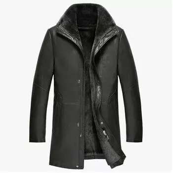 Новая шуба Haining, бархатная и утолщенная, мужская кожаная куртка среднего возраста, цельная меховая кожаная куртка средней длины для мужчин M чёрный