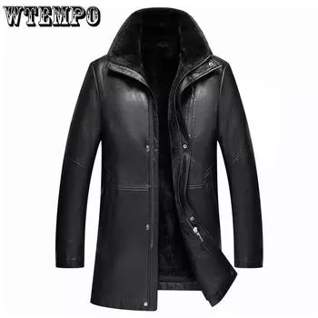 Новая шуба Haining, бархатная и утолщенная, мужская кожаная куртка среднего возраста, цельная меховая кожаная куртка средней длины для мужчин M чёрный