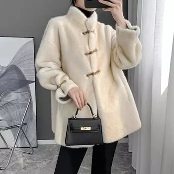 Новая, шуба из искусственного меха для женщин, зимняя, с воротником-стойкой, короткая, из искусственного меха норки S