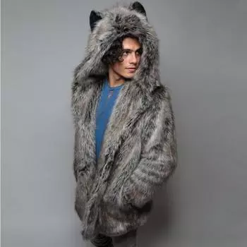 Новая шуба из искусственного меха, мужская зимняя повседневная теплая норковая шуба, уличное пальто с капюшоном, мужская шуба из искусственного меха высокого качества S серый