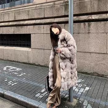 Новая шуба из искусственного меха женская длинная модная утолщенная свободная повседневная удлиненная шуба из искусственного меха до колена S 116-62.5 kg
