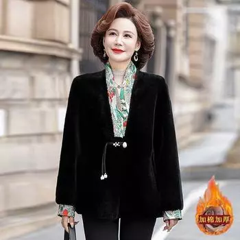 Новая шуба из искусственного норкового бархата для женщин, новая шуба в китайском стиле для женщин, утолщенная, большого размера, свободный наряд для мам M (80-52.5 kg recommended)