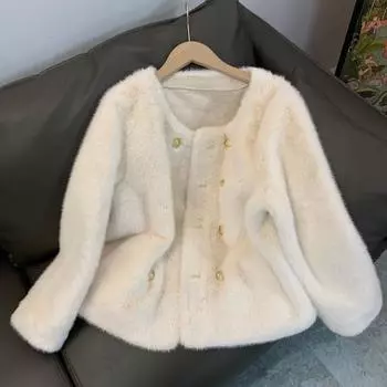 Новая шуба из искусственной норки Xiaoxiangfeng, двухрядная короткая с золотой пряжкой, модная шуба для поездок на работу One size fits all