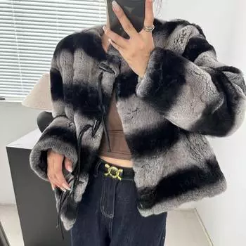 Новая шуба из натурального меха, искусственная шиншилла, цельная кожа, импортная цельная кожа, полушубок из меха кролика Рекс, цветочный мех One size fits all