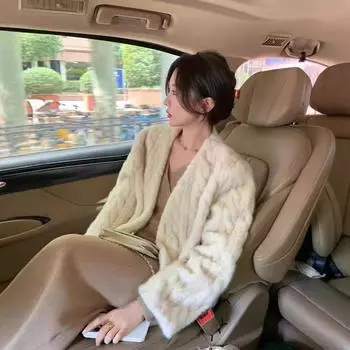 Новая шуба из норки высокой плотности для женщин, защита окружающей среды, имитация норки Haining, кардиган с V-образным вырезом и мехом S