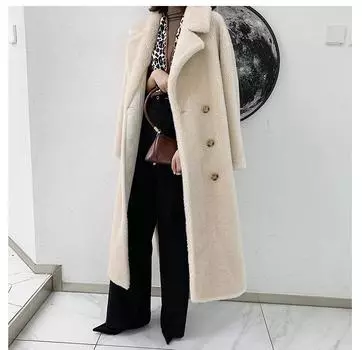 Новая шуба из овечьей шерсти с гранулированным стриженным мехом, женская шуба с длинным шерстяным мехом и отворотом из овечьей шерсти S жёлтый