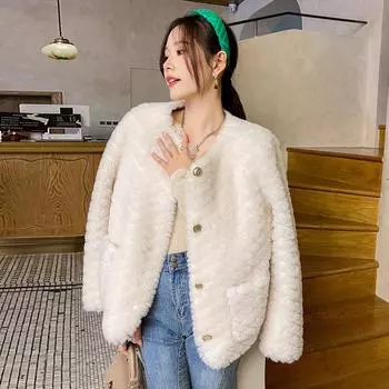 Новая шуба из овечьей шерсти, женская короткая, шуба Haining из композитной интегрированной шерсти цвета «облако» S белый