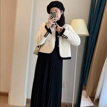 Новая шуба из овечьей шерсти, женская, короткая, модная, небольшая, с ароматом, композитная, интегрированная, шуба Haining, осень и зима S белый