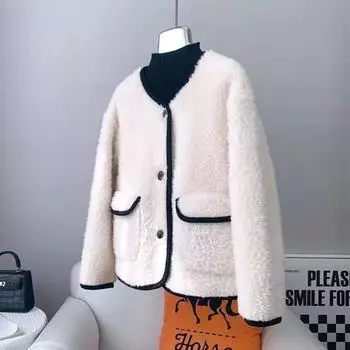 Новая шуба из ягненка женская одежда кашемировое пальто короткое маленькое ароматное ветровое шерстяное композитное интегрированное изысканное S хаки