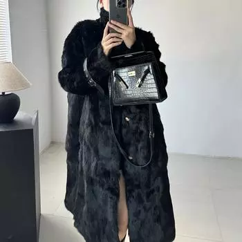 Новая шуба, натуральная шуба, цельная длинная шуба из меха кролика S