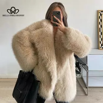 Новая шуба с лацканами, женская куртка из искусственного меха, свободное пальто средней длины, высококачественное женское пальто из искусственного меха S белый
