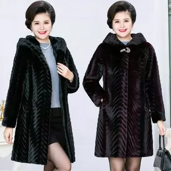 Новая шуба средней длины для женщин среднего и пожилого возраста, шуба из искусственного норки для мам, густой мех норки 5XL