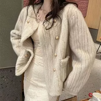 Новая шуба женская короткая с круглым вырезом из искусственного меха норки, экологически чистый мех, меховой топ из овечьего меха L