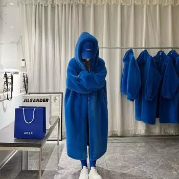 Новая шуба женская зимняя длинная утолщенная с капюшоном свободная молодая имитация норки плюшевая шуба S слоновая кость