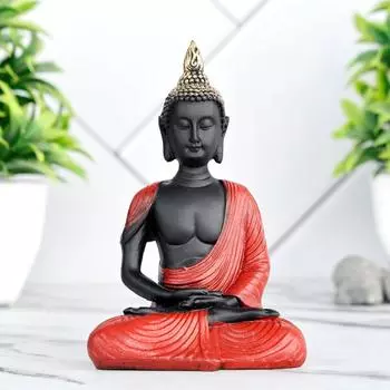 Новая сидящая статуэтка Будды, медитирующего, выставочный экспонат, идол, предметы домашнего декора для гостиной и подарки (КРАСНЫЙ Чёрный) красный черный