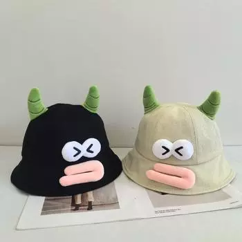 Новая симпатичная роговая широкополая шляпа-зонтик для женщин, модная мультяшная забавная шляпа, осенняя уличная шляпа для защиты от рыбаков M56-58cm розовый