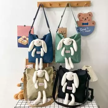 Новая симпатичная сумка через плечо из холста с кроликом, вместительная студенческая сумка-мессенджер, сумка с мультяшной куклой для девочек фиолетовый