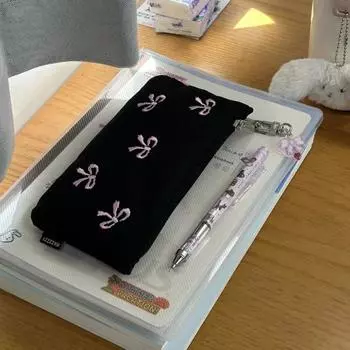 Новая симпатичная вышитая сумка из холста с бантом, квадратная косметичка с милым принтом, пенал для школы