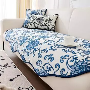 Новая сине-белая фарфоровая подушка для дивана в китайском стиле, высококачественный доступный роскошный чехол для дивана из синели, нескользящий универсальный коврик Four Seasons 90*90cm